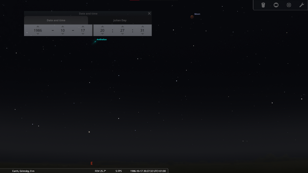 A screenshot from Stellarium of the total lunar eclipse of 1986.